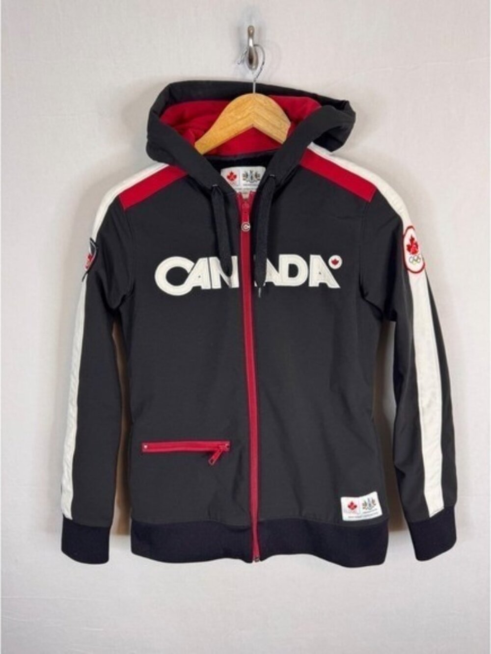 Hudson's Bay Co Team Canada Olympic Softshell Hoodie Jacket Womens Small Black